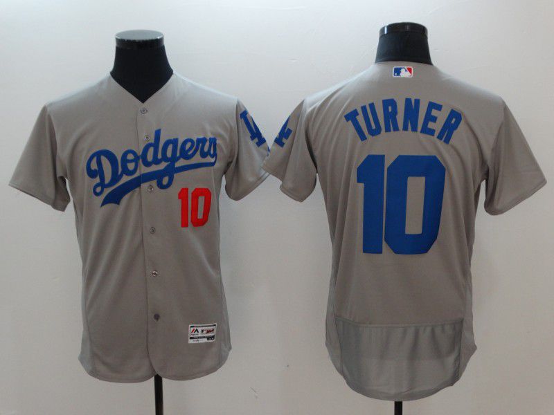 Men Los Angeles Dodgers #10 Turner Grey Elite MLB Jerseys->->MLB Jersey